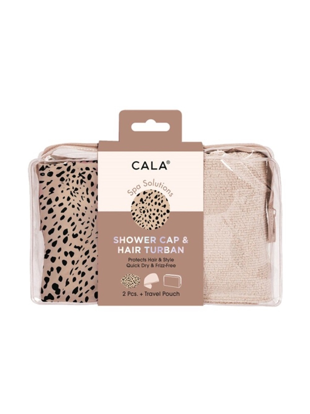 CALA Beige Shower Cap & Hair Turban Set - Quick-Dry Spa Kit